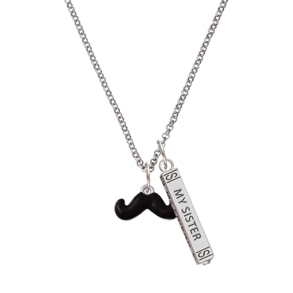 Delight Jewelry Silvertone Small Black Enamel Mustache Silvertone Always My Sister Bar Charm Necklace, 23"
