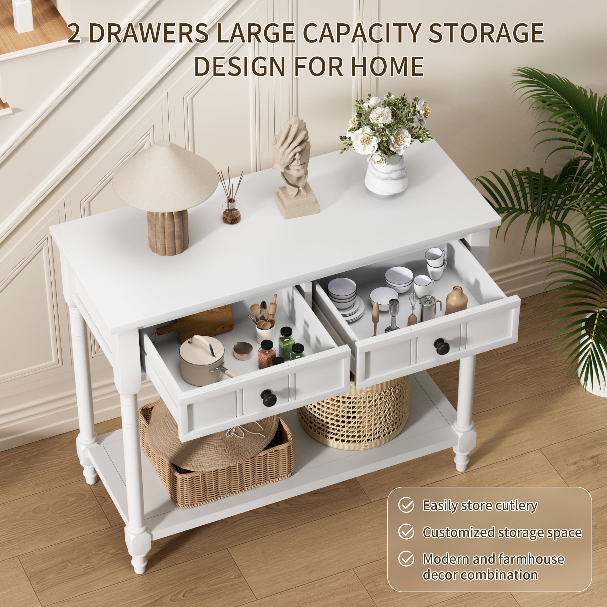 HOOBRO Table Console, Table d'Appoint, Bout de Canapé, Table d'Entrée Industrielle à 4 Niveaux, pour entrée, Salon, Couloir, Blanc EWW79XG01