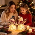 thumbnail image 5 of Set of 2 Light Up Snowman Figurine Christmas Tabletop Decor, Warm LED Glow, Carved Snowflake Design, Resin Winter Snowman Statue for Mantel Shelf Indoor Holiday Decoration & Christmas Gift, 5 of 6