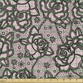 thumbnail image 2 of Ambesonne Floral Fabric by the Yard Upholstery, Lace Look Rose Flowers Art, 3 Yards, Pale Pink Charcoal Grey, 2 of 5