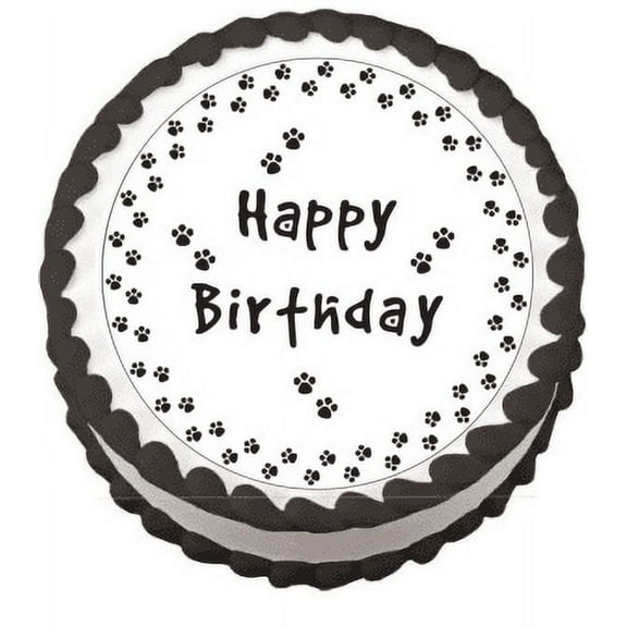 Paw Print Happy Birthday Edible Round Frosting Sheet Photo Image Cake Topper