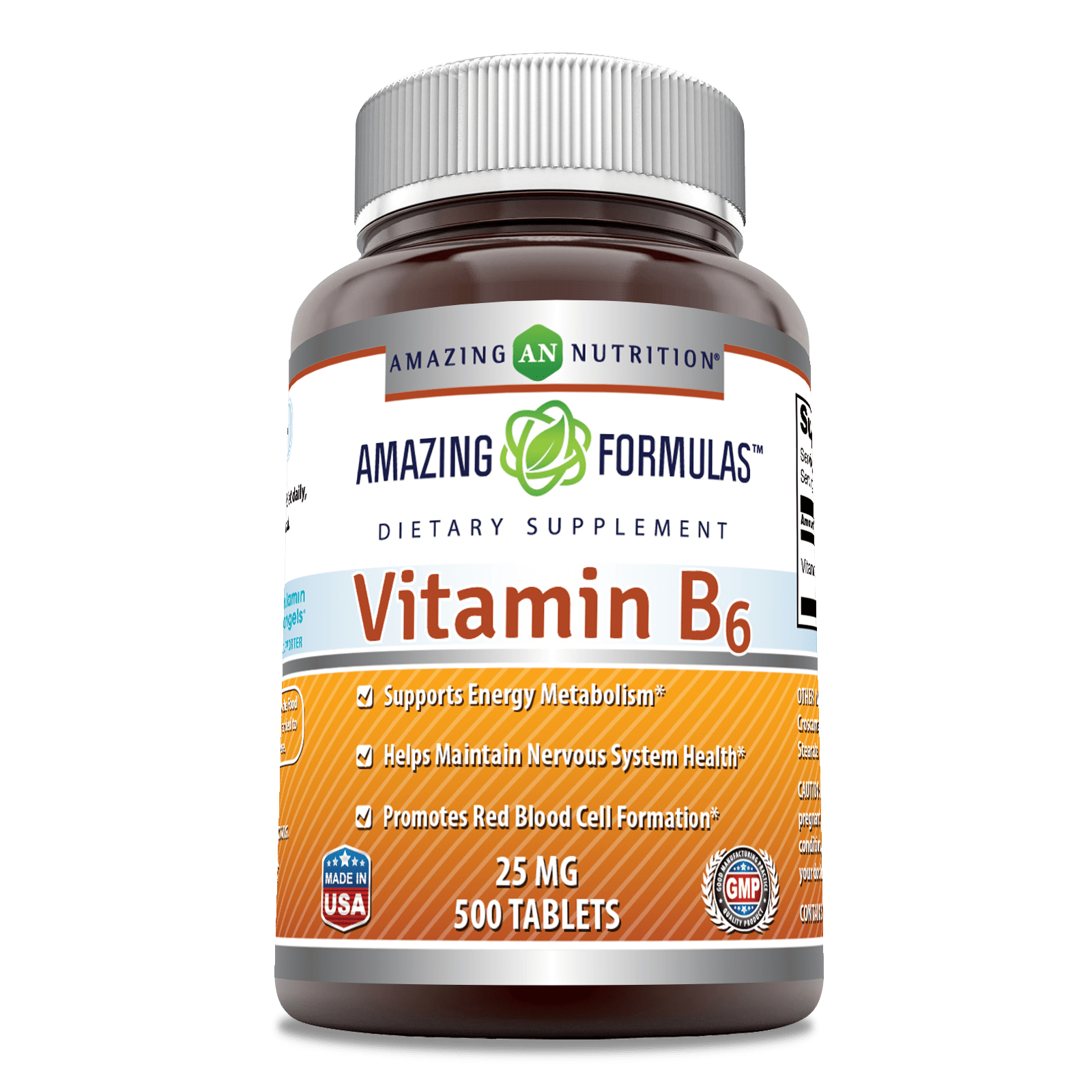 Amazing Formulas Vitamin B6 25 mg 500 Tablets Dietary Supplement (Non GMO, Gluten Free