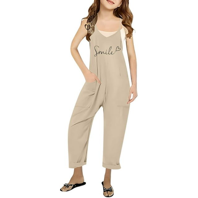 Girls' Jumpsuits Rompers Toddler Girl Summer Outfits Rompers with Pockets Long Pants Girl Clothes 5-6 Years Girls Fashion