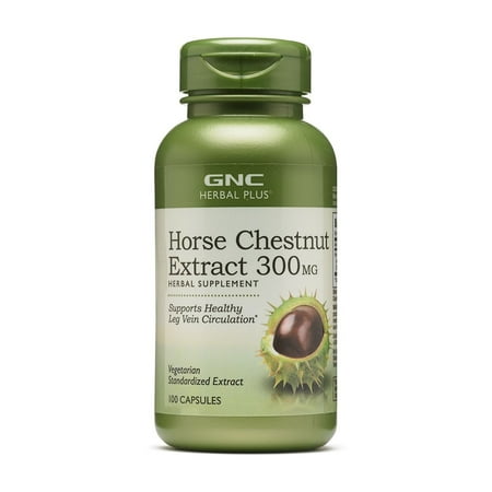 GNC Herbal Plus Horse Chestnut Extract 300mg Supplement, Vegetarian, Supports Healthy Leg Vein Circulation, 100 Capsules, 100 Servings