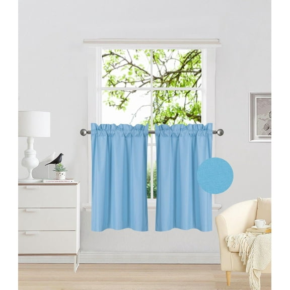RS5 1-Set Turquoise Rod Pocket Silky Window Curtain Lined Blackout, Two (2) Panels 30"X 36" Each