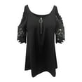 thumbnail image 4 of Fimkaul Plus Size Casual T Shirts for Women V Neck Collar Zipper Fold Short Sleeve T-Shirt Blouse Tops Black 5XL, 4 of 5