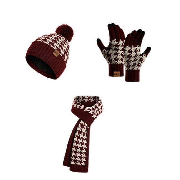BRICH Women's Winter Beanie Hat Long Scarf and Touchscreen Gloves Lined Skull Caps with Pompom Neck Scarves Set One Size