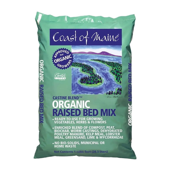 Coast of Maine Castine Blend Organic Raised Bed Mix – 1 Cu. Ft. Bag – Natural Soil for Vegetables, Herbs & Flowers