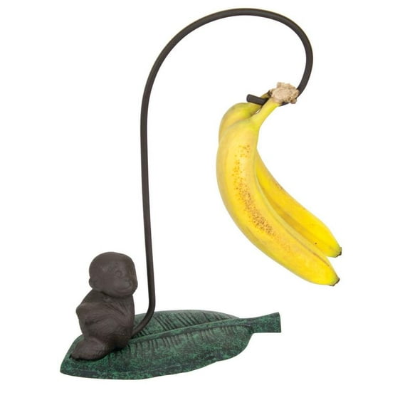 Metal Tropical Rainforest Monkey With Long Tail On Green Leaf Banana Holder