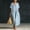 *Sky Blue, variant on ClodeEU Women's Striped V Neck Short Sleeve Linen Blend Midi Dress, Casual Loose Swing Sundress with Pockets Black,Women's Plus L