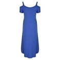 thumbnail image 6 of Wycnly Womens Dresses Short Sleeve Round Neck Solid Casaul Maxi Summer Dress Beach Cold Shoulder Loose Pocket Side Slit Long Dresses Blue M Clothes, 6 of 7