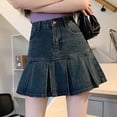 thumbnail image 2 of Ediodpoh Jean Skirt for Women High Waist Pleated Denim A Line Short Skirt for Summer Women's Skirts Blue M, 2 of 5
