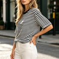 thumbnail image 6 of Noric Women Stripe Print T-Shirt Crew Neck Loose Fit Casual Soft Summer Fashion Basic Pullover Tops, 6 of 9