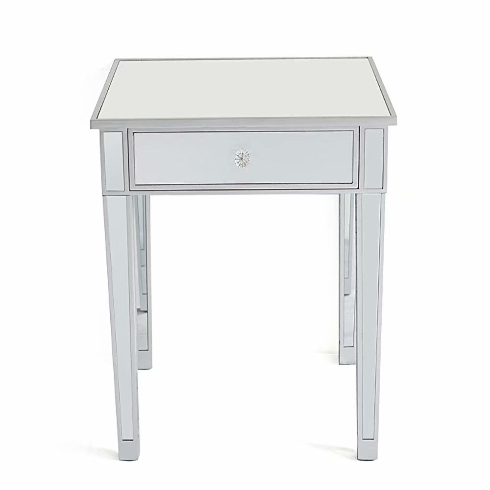 Modern And Contemporary Large 1 Drawer Mirrored Nightstand Bedside Table