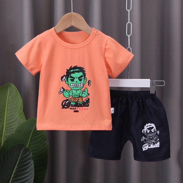 Spiderman Iron Man Baby Boys Ropa Traje de manga corta Camisetas Pantalones cortos Pantalones Superhéroe Capitán América Verano Ropa para niños Sets80 (18M) Gao Jinjia LED