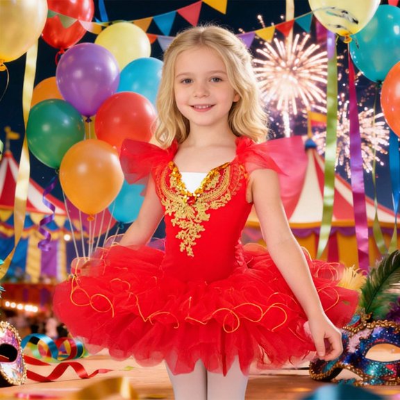 OOOUM 3 Piece Tutu Dresses Sets For Girls Flutter Sleeve Embroidered Ballet Leotards With Matching Ornament Kids Performance Dance Outfits Sets RD2 13-14 Years