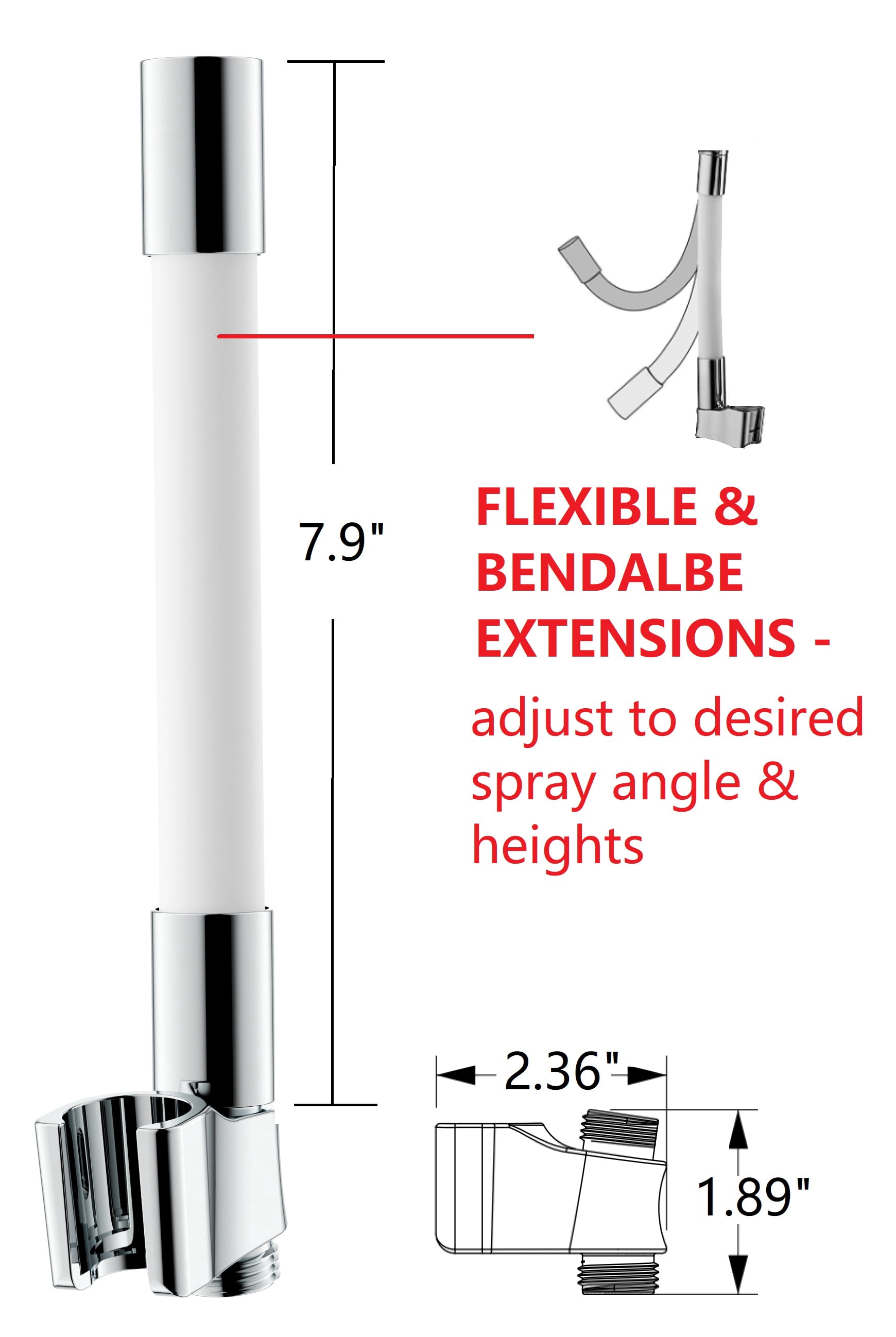 Ana Bath Dual Shower Heads with TWO FLEXIBLE/BENDABLE SHOWER ARM EXTENSIONS - 7" 2-in-1 Rainfall Shower + 10-Spray Settings Hand Showerhead w/Power Jet Clean and Pause Mode (Chrome)