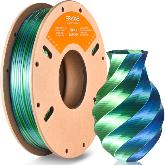 TEMOGU-Silk Filament PLA Bicolore Imprimante 3D 1.75mm +/- 0.03mm, Filament Bicolore PLA 250G Bobine en Carton, Bleu Vert