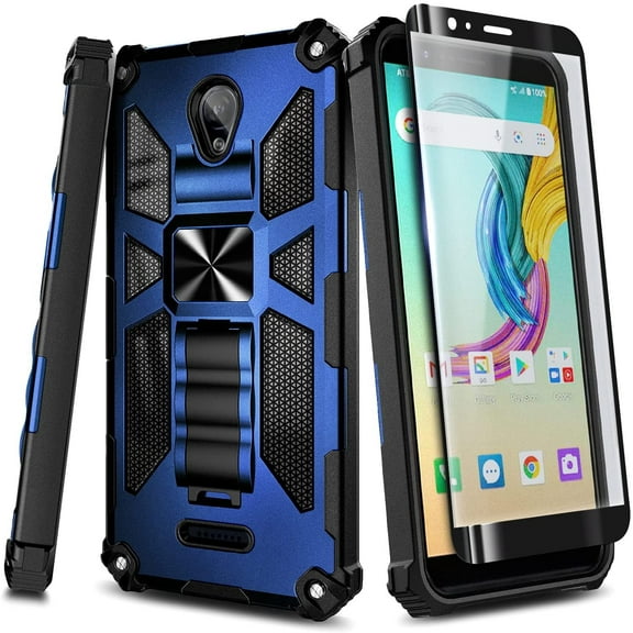 Nagebee Phone Case Compatible for Cricket Icon 2 (U325AC) with Tempered Glass Screen Protector (Full Coverage), Full-Body Protective Shockproof [Military-Grade], Built in Kickstand, Heavy-Duty (Blue)