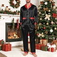 thumbnail image 5 of Holzkary Christmas Matching Family Satin Pajama Set,Contrast Trim Lapel Button Down Long Sleeve Top & Long Pants Jammies Set,2-Piece Soft Loungewear Family Xmas Holiday Nightwear Black L, 5 of 5
