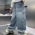 thumbnail image 4 of YMNXA Children Kids Boys Denim Pants Elastic Waist Wide Leg Straight Fit Comfortable Loose Fit Cargo Jeans Trousers With Pockets For Daily Wear,Blue,6-7 Years, 4 of 7