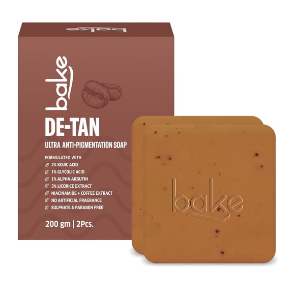 BAKE De-Tan Scrub, Coffee Soap (200Gms Pack of 2) | With 2% Kojic Acid, 1% Glycolic Acid, 1% Alpha Arbutin | For Women & Men