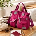 thumbnail image 4 of FSAGAE Multi-Pocket Travel Bag Nylon Tote Lightweight Handbag Rose Red Waterproof Large-Capacity Durable, 4 of 5