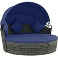 thumbnail image 3 of Outsunny 4 Piece Round Rattan Daybed Furniture Set, Sun Canopy, Outdoor Sofa, 2 Chairs, Extending Tea Table Ottoman Chair, 3 Pillows, Dark Blue, 3 of 10