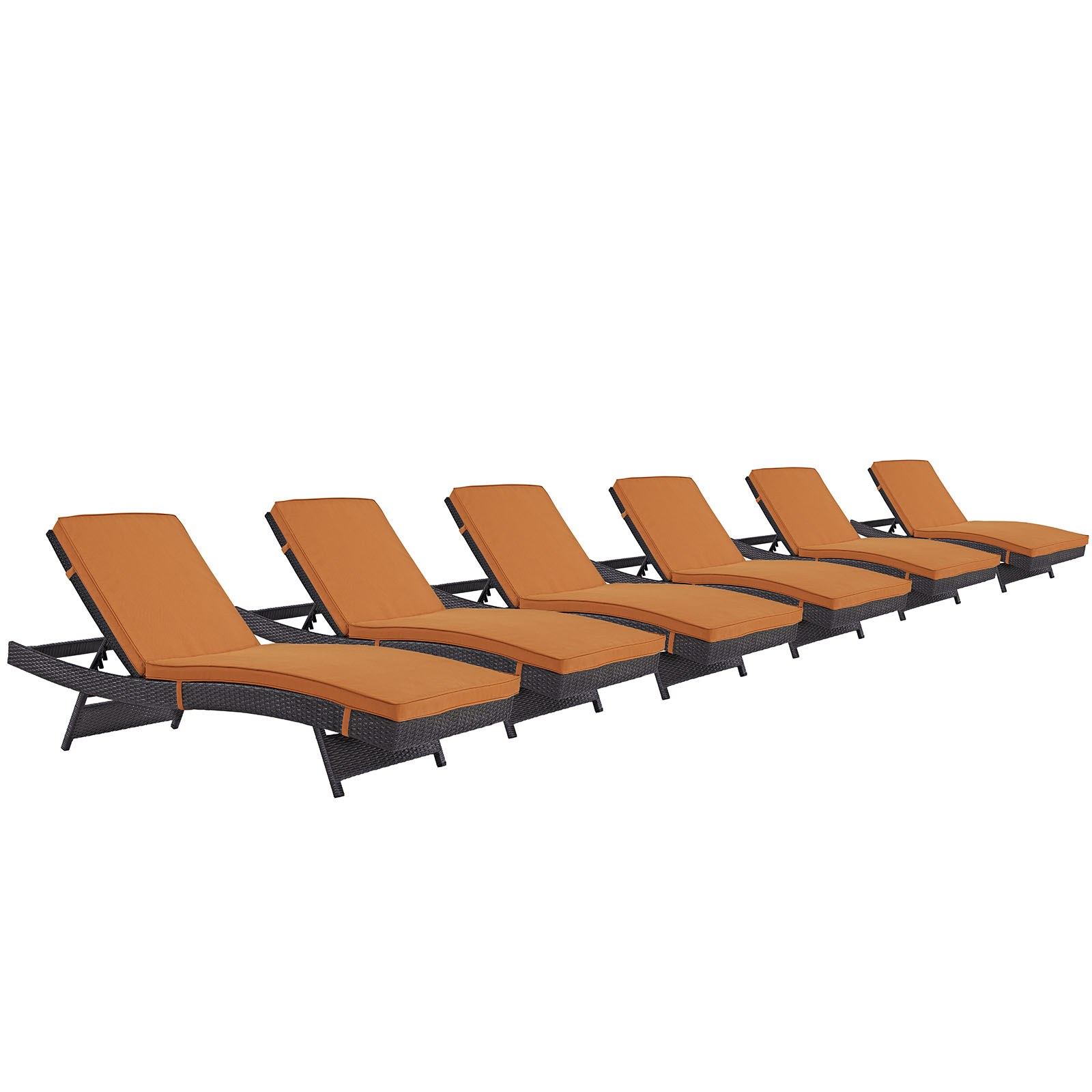 Modway Convene Chaise Outdoor Patio Set of 6 in Espresso Orange - image 2 of 5