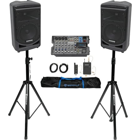 Samson Expedition XP800 800w Portable 8" PA DJ Speaker+Powered Mixer+Headset