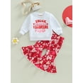 thumbnail image 2 of Suealasg Little Girls Valentine's Day Clothes 6M 1T 2T 3T 4T Kids Girls Long Sleeve Letter Print Sweatshirt  +Heart/Flower Flare Pants 2 Piece Toddler Girls Spring Valentine-themed Outfits, 2 of 9