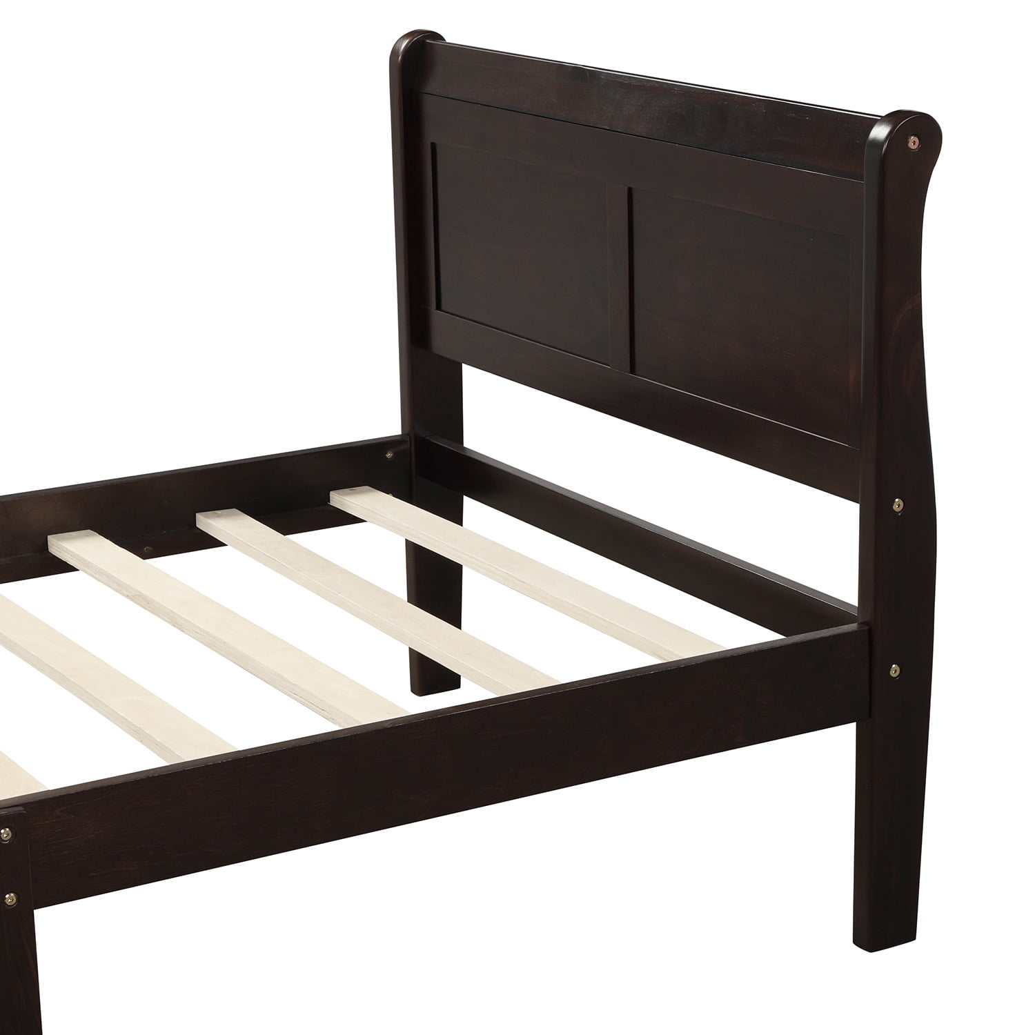 Holaki Wood Twin Size Bed with Headboard & Footboard for Kids, Espresso