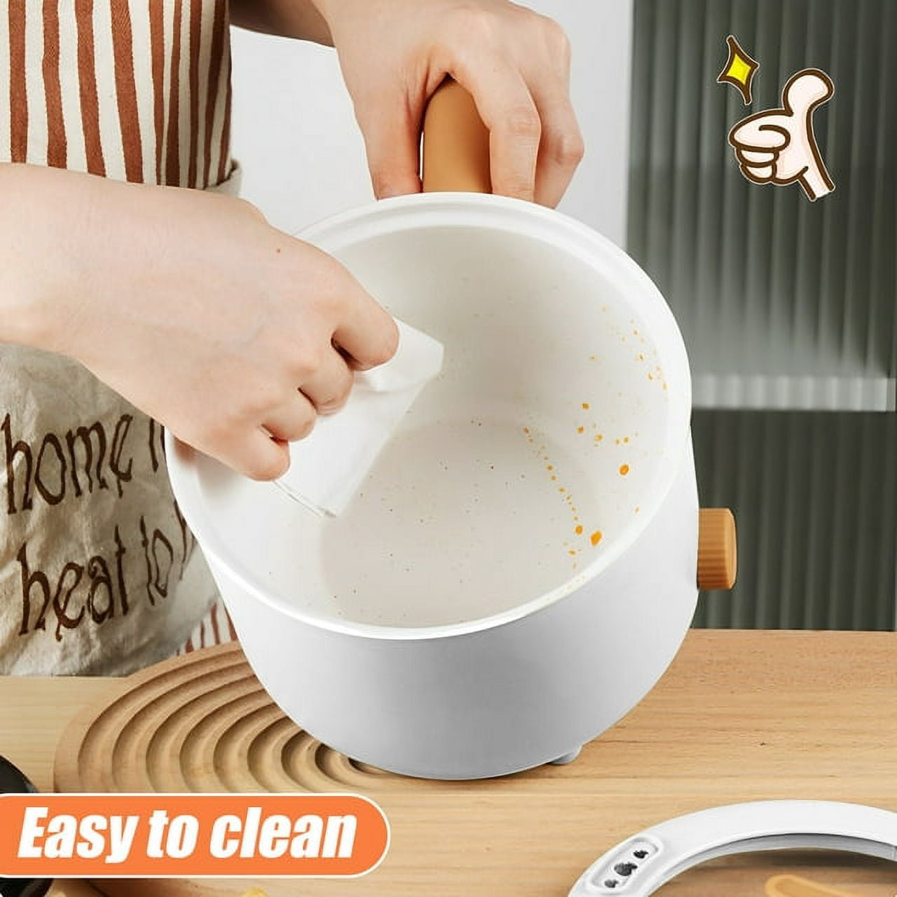SAVALETOR 1.8L Electric Cooking Pot Non-Stick Electric Hot Pot with Steam Rack 2 Power Levels