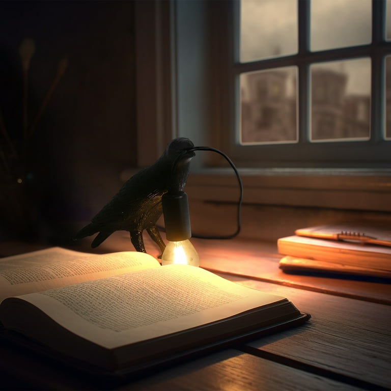 Homchum Halloween Crow Table Lamps, Lucky Raven Resin Desk Lamp