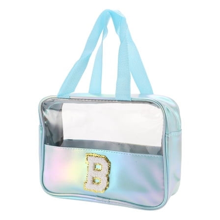 Unique Bargains 1 Pc Women Clear Letter B Makeup Bag for Vacation Outdoor Activities Blue PU