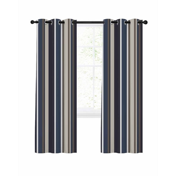 Colored Stripes Blackout Curtains, Light Blocking Print Window Curtains, Blue Black White Brown Abstract Lines Thermal Insulated Window Drapes for Living Room Kitchen Cafe 2 Panels, 55"W x 39"L