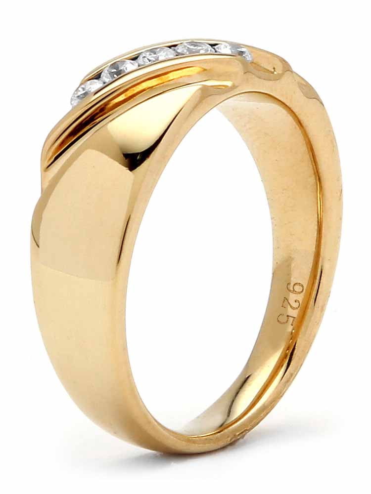 PalmBeach Jewelry Men's .50 TCW Round Cubic Zirconia Diagonal Wedding Ring in Gold or Platinum Plated Sterling Silver