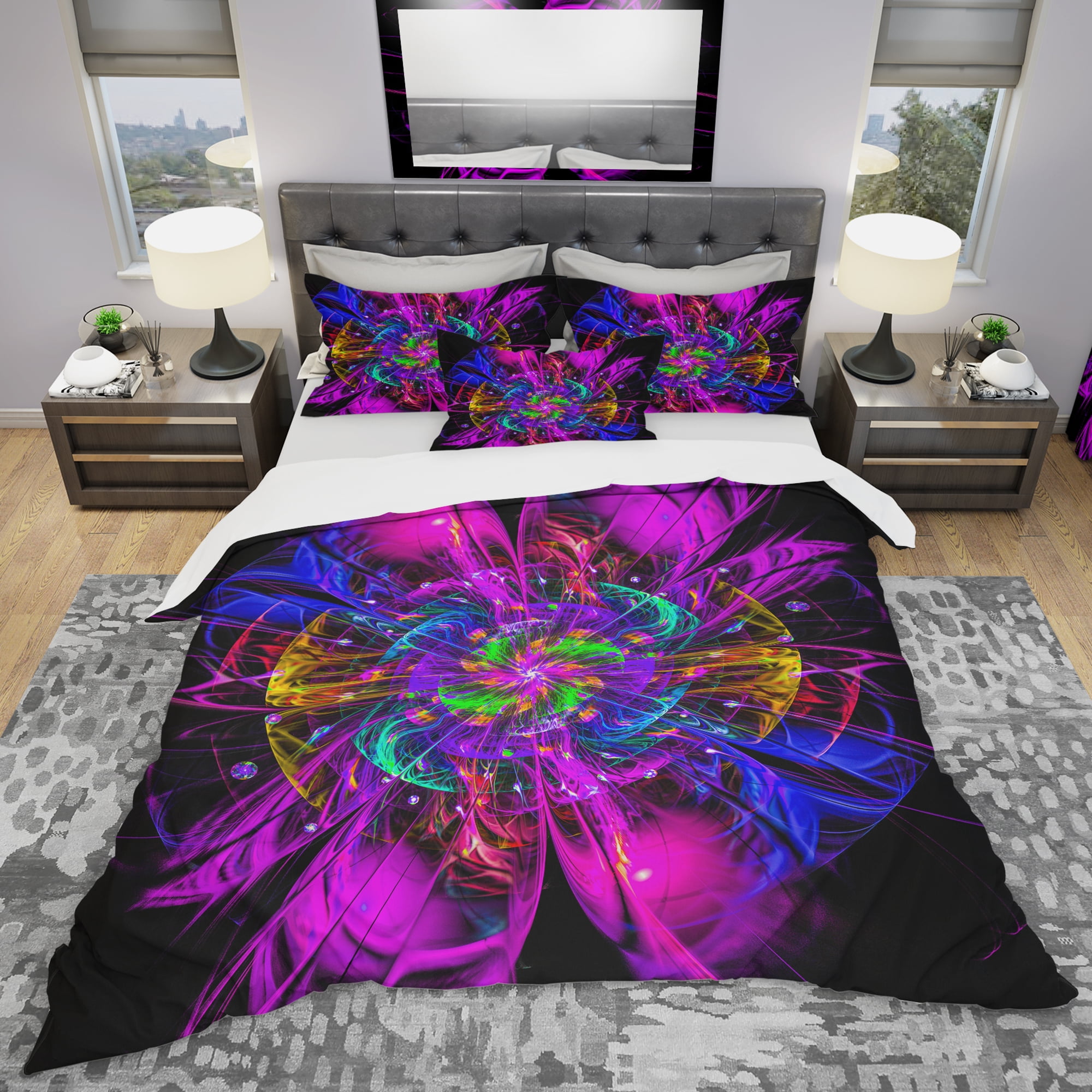 Designart 'Ideal Fractal Flower Digital Art in Purple' Modern & Contemporary Duvet Cover Set