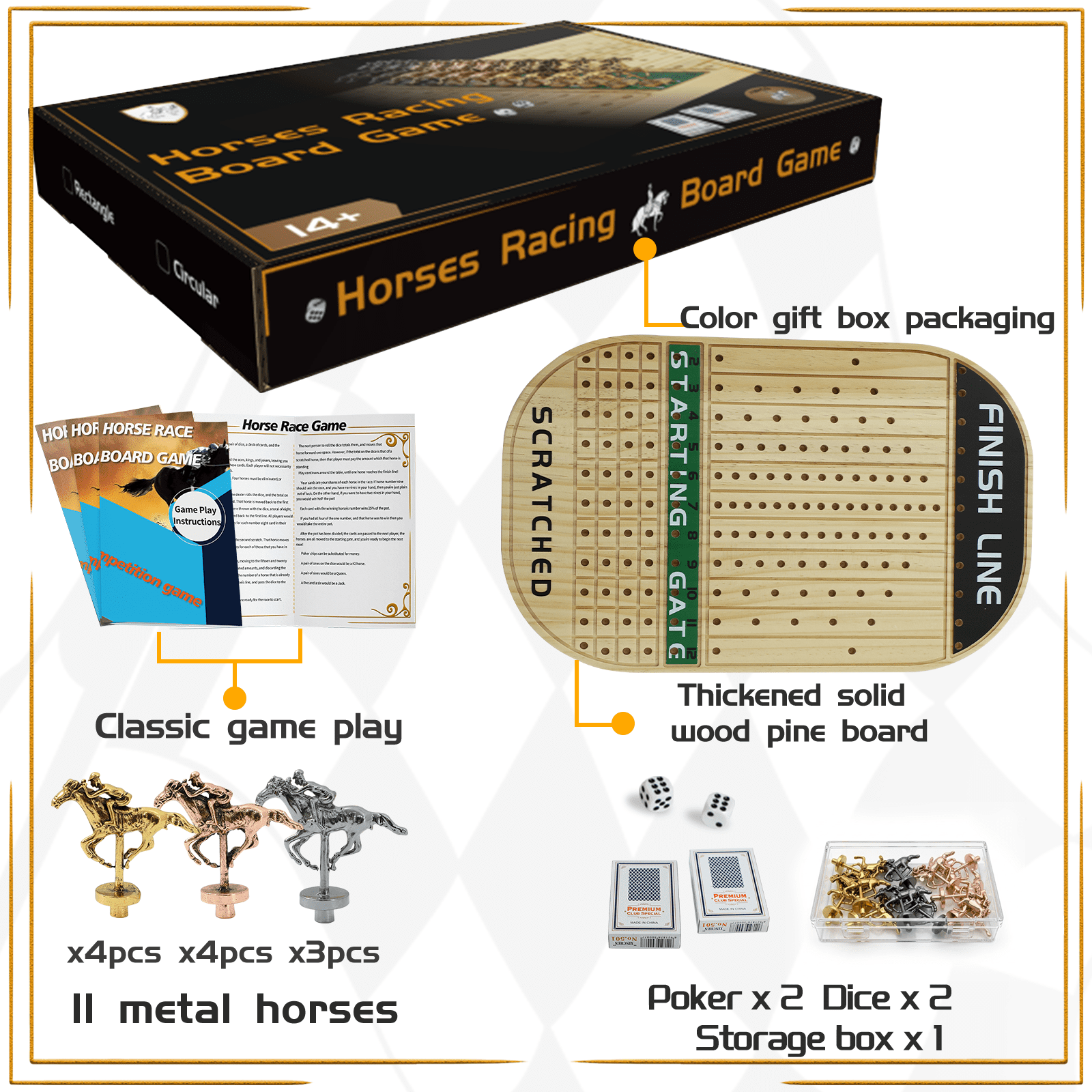 HOROW Horse Race Classic Board Game, Wood Log