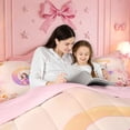 thumbnail image 4 of meiyoeat Colorful Gradient Monogram C Full Size Comforter Sets,Pastel Flower Bedding Comforter Set For Girl,Pink Reversible,3 Pieces,1 Comforter and 2 Pillowcases, 4 of 7