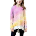 thumbnail image 2 of HAOTAGS Teen Girls Tops with Lace Hem(4-15), Long Sleeve Round Neck Tie-dye Print Pullovr Tops Hot Pink 6-7Years, 2 of 7