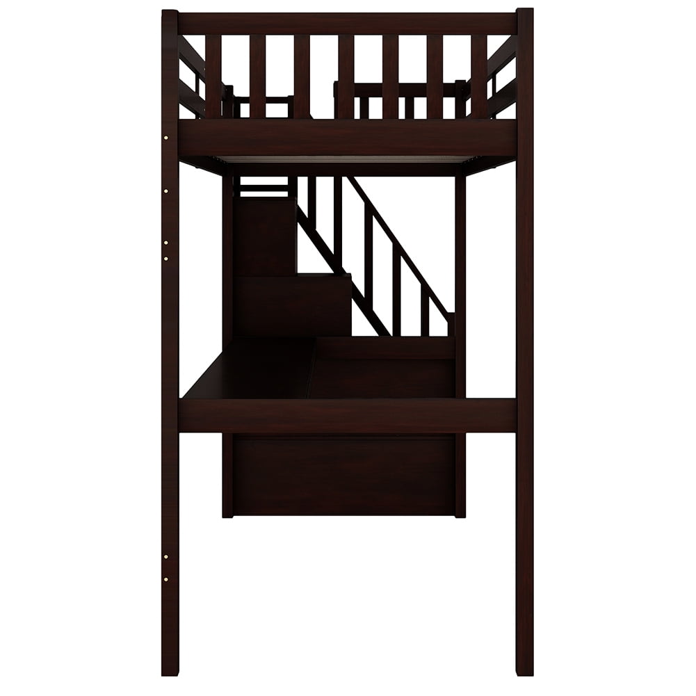 Kadyn Wooden Loft Bed with Storage Stairs, Under-bed Desk and Gaming Area, Twin, Espresso Kadyn Wooden Loft Bed with Storage Stairs, Under-bed Desk and Gaming Area, Twin, Espresso