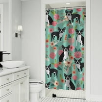 Boston Terrier Floral Flowers Shower Curtain 36"x72" ,Bathroom Decorative Shower Curtains Set with 12 Hooks,Modern Waterproof Washable Shower Curtain