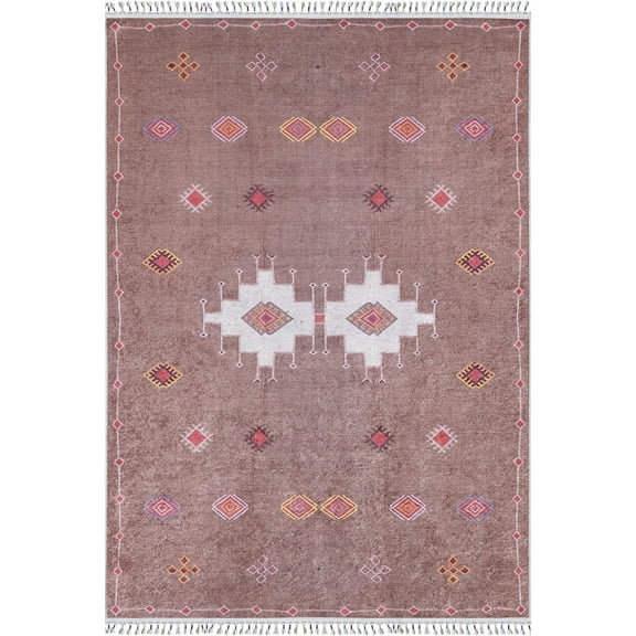 Miedzylesie Brown Medallion Polyester Area Rugs for Living Room Washable Rugs Boho Moroccan Area Rug Soft Geometric Bohemian Carpet Distressed Indoor Rug for Bedroom Dining Room Office Nonslip Rug