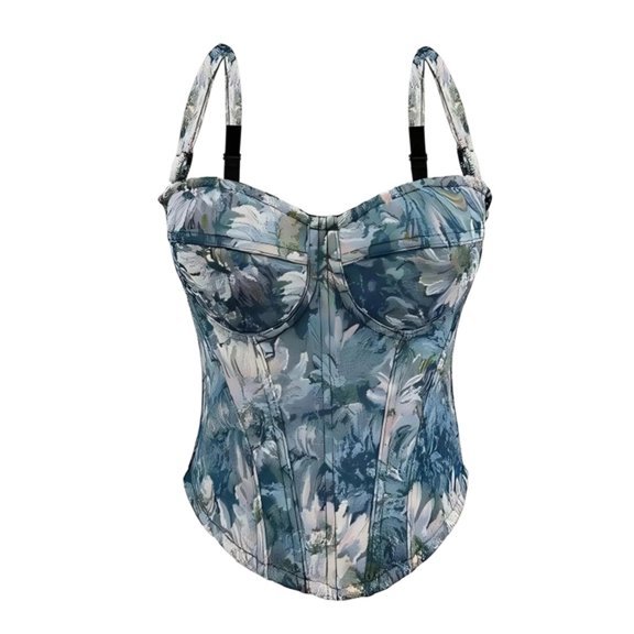 QQZ Spaghetti Strap Floral Print Boned Corset Top For Women, Tummy Control Shapewear Women, Plus Size Corset Top For Club Outings, Cosplay And Themed Parties