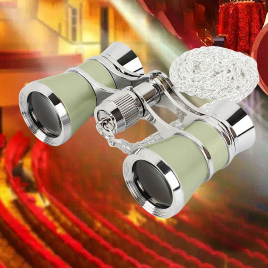 Portable Small Binocular Operas Theater Glasses Metal Operas Glasses with Chain Women Enduring