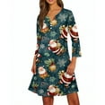 thumbnail image 5 of Christmas Dresses for Women Women's Christmas Printed Fashionable V-neck Button Seven Part Cuff Pocket Dress for Holiday Party,Blue,S, 5 of 5