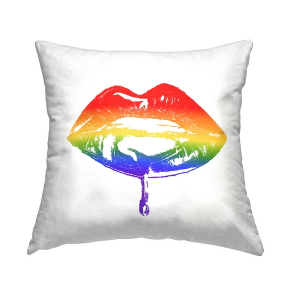 Stupell Industries Retro Puckered Rainbow Lips Cosmetic Kiss Design by Amaya Throw Pillow
