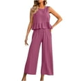 thumbnail image 2 of Wyongtao Women’s Summer 2 Piece Outfits Pants Sets Sleeveless Crop Top and Pants Romper with Pockets,Purple L, 2 of 6