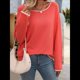 thumbnail image 5 of Suéteres de Otoño 2025 para Mujer, Informales, de Cuello Redondo, con Contraste, de Larga, de Punto, Tops Tipo Jersey Rojo L, 5 of 10
